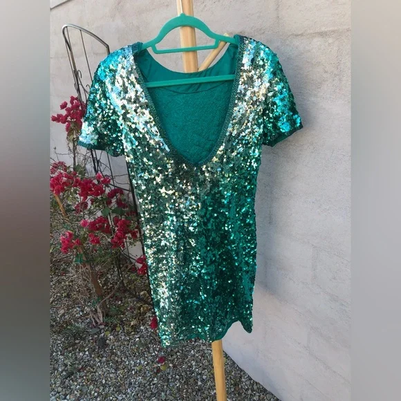 Vintage mini teal silver ombré beaded and sequin mini dress - Picture 14 of 14